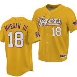 LSU Tigers Tre Morgan Jersey NCAA Baseball 2023 College World Series Champions Gold #18