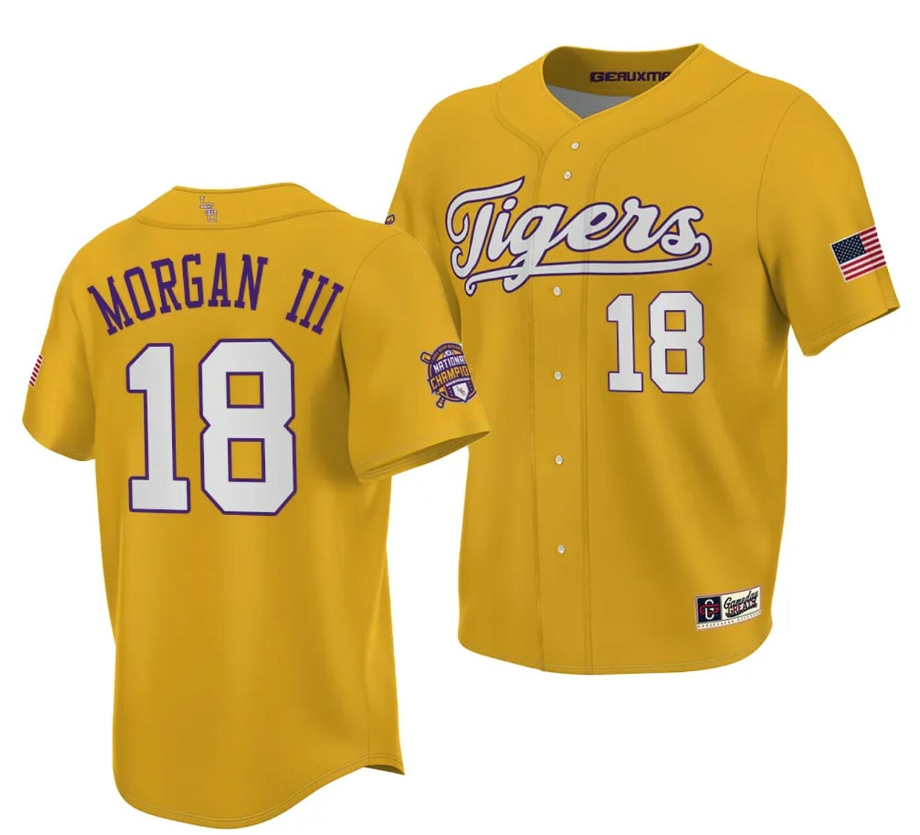 LSU Tigers Tre Morgan Jersey NCAA Baseball 2023 College World Series Champions Gold #18