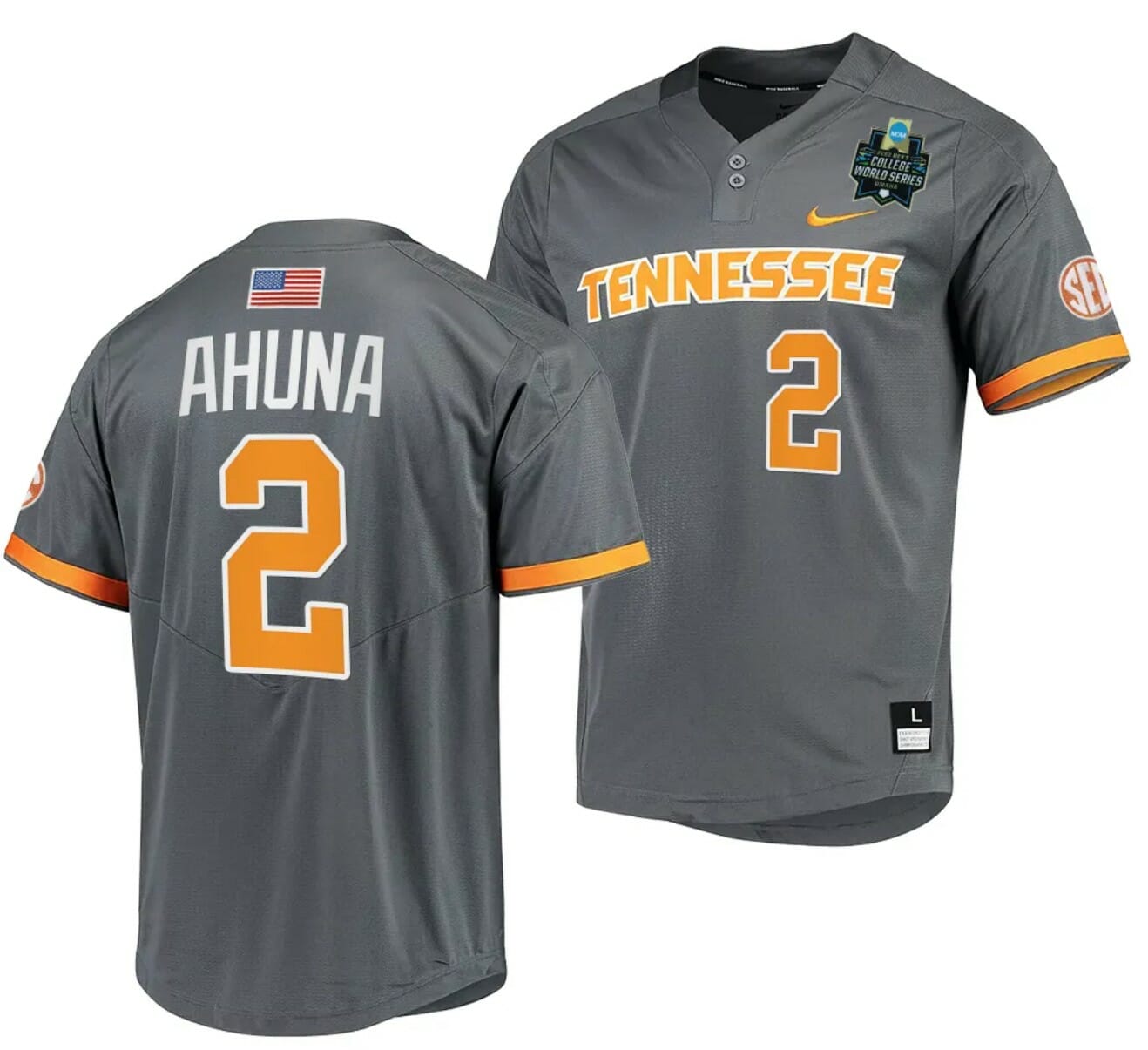 Maui Ahuna Jersey Tennessee Volunteers #2 Gray 2023 NCAA Baseball College World Series
