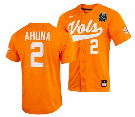Maui Ahuna Jersey Tennessee Volunteers #2 Orange 2023 NCAA Baseball College World Series
