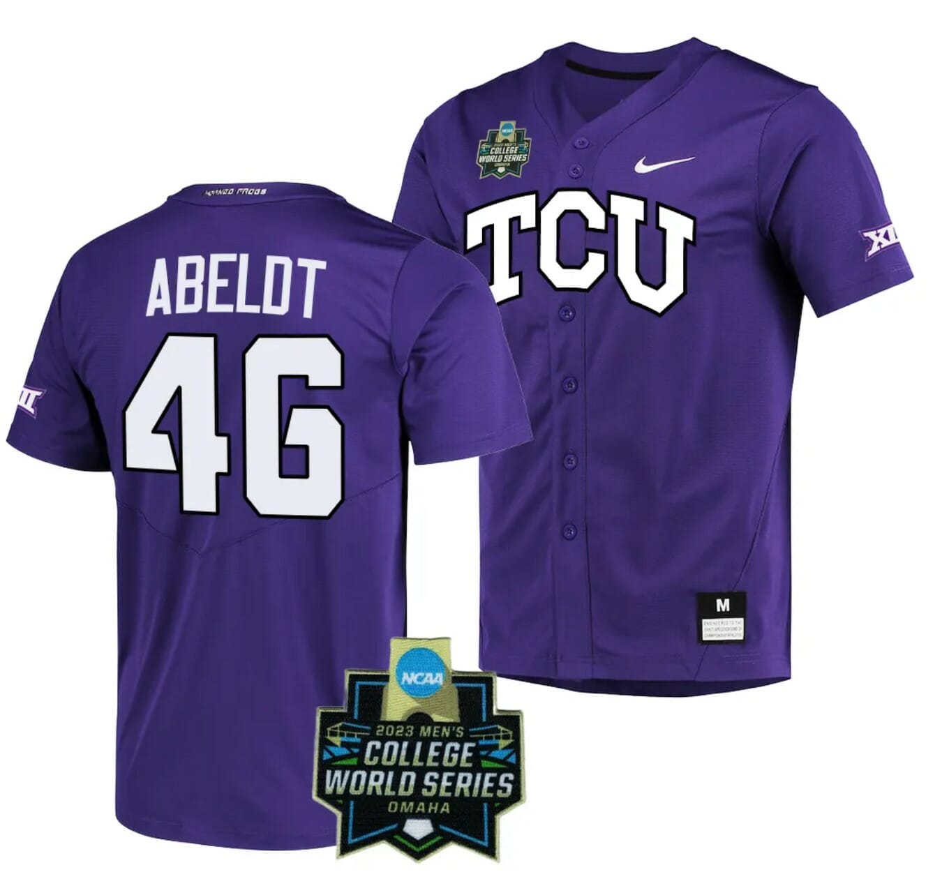 Ben Abeldt Jersey NCAA 2023 College World Series TCU Horned Frogs Baseball Purple #46