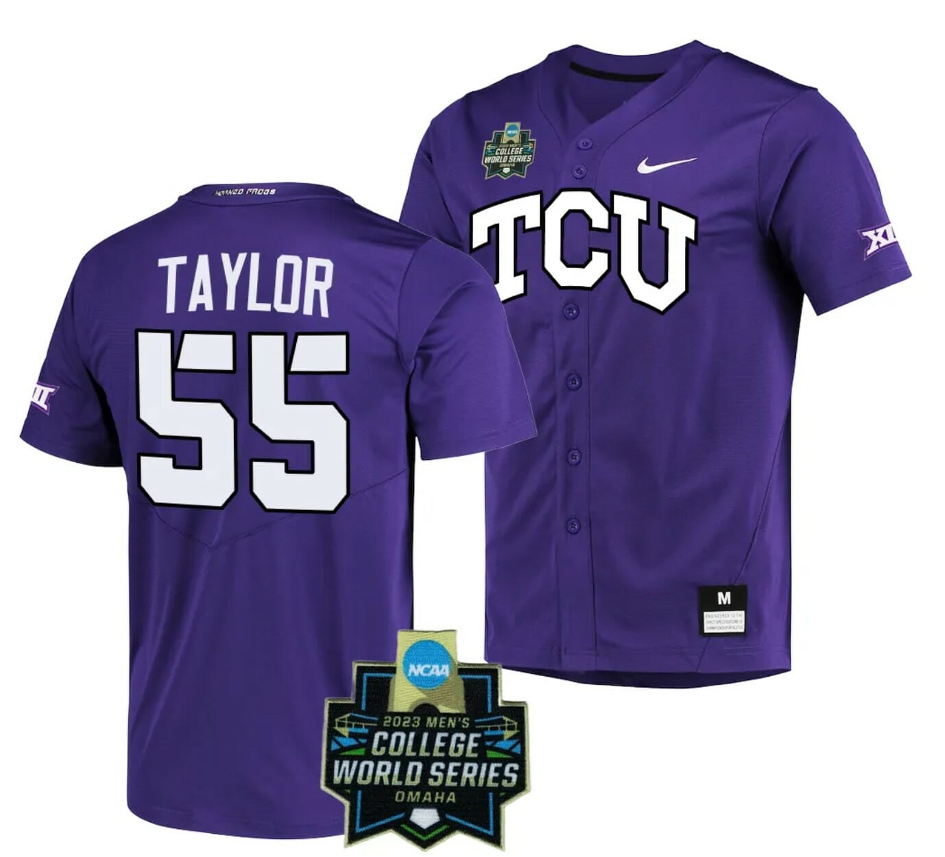 Brayden Taylor Jersey NCAA 2023 College World Series TCU Horned Frogs Baseball Purple #55
