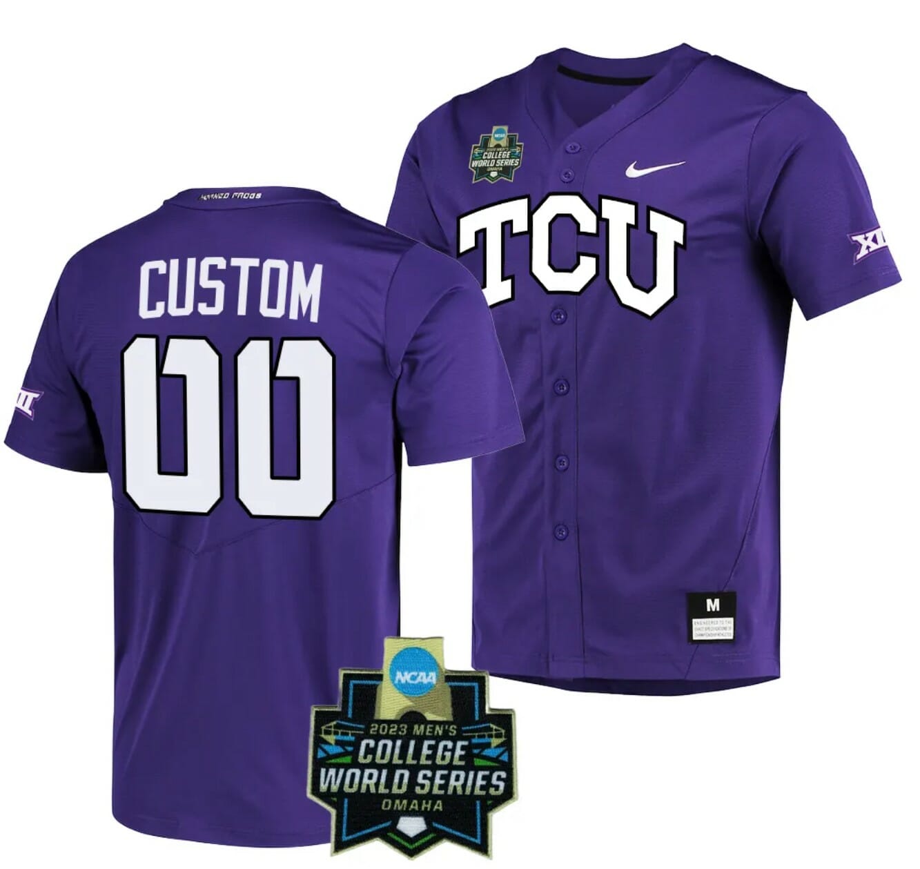 Custom TCU Horned Frogs Jersey NCAA 2023 College World Series Name and Number Baseball Purple #00