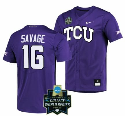 Luke Savage Jersey NCAA 2023 College World Series TCU Horned Frogs Baseball Purple #16