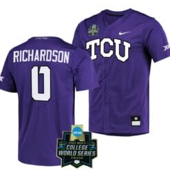 Tre Richardson Jersey NCAA 2023 College World Series TCU Horned Frogs Baseball Purple #0