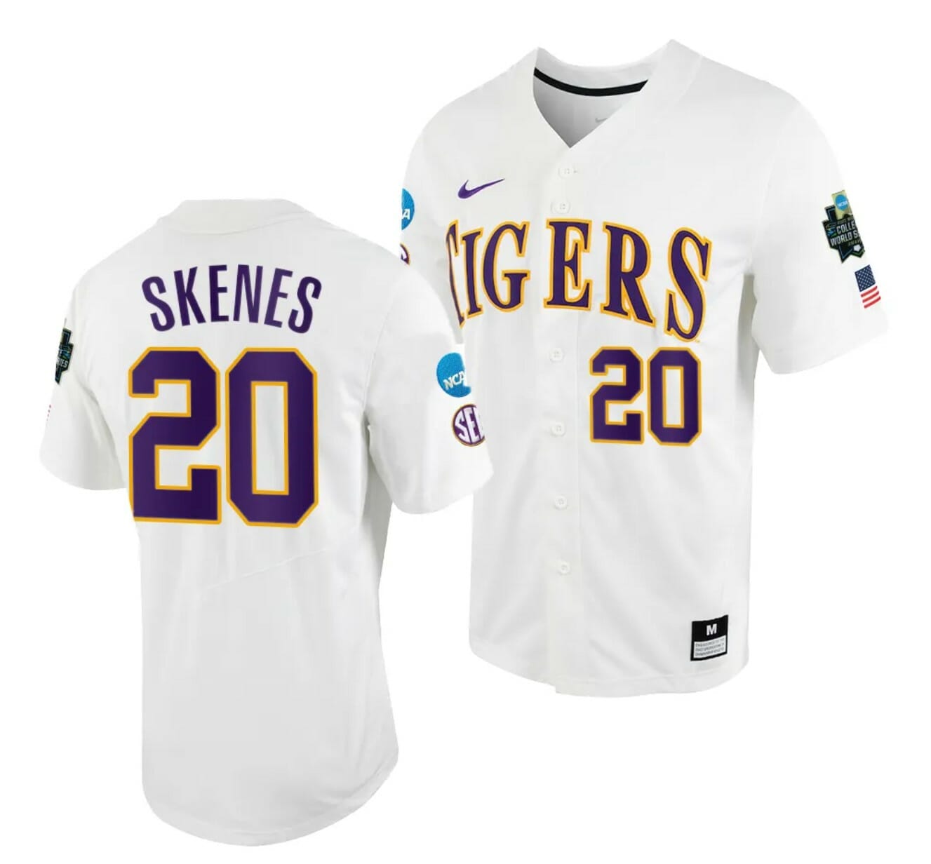 Paul Skenes Jersey LSU Tigers #20 White 2023 College World Series NCAA Baseball