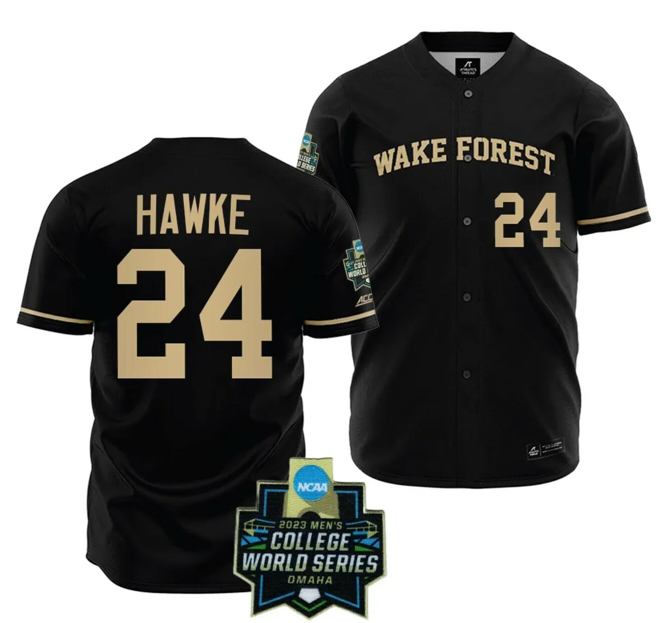 Tommy Hawke Jersey Wake Forest Demon Deacons Baseball NCAA 2023 College World Series Black #24