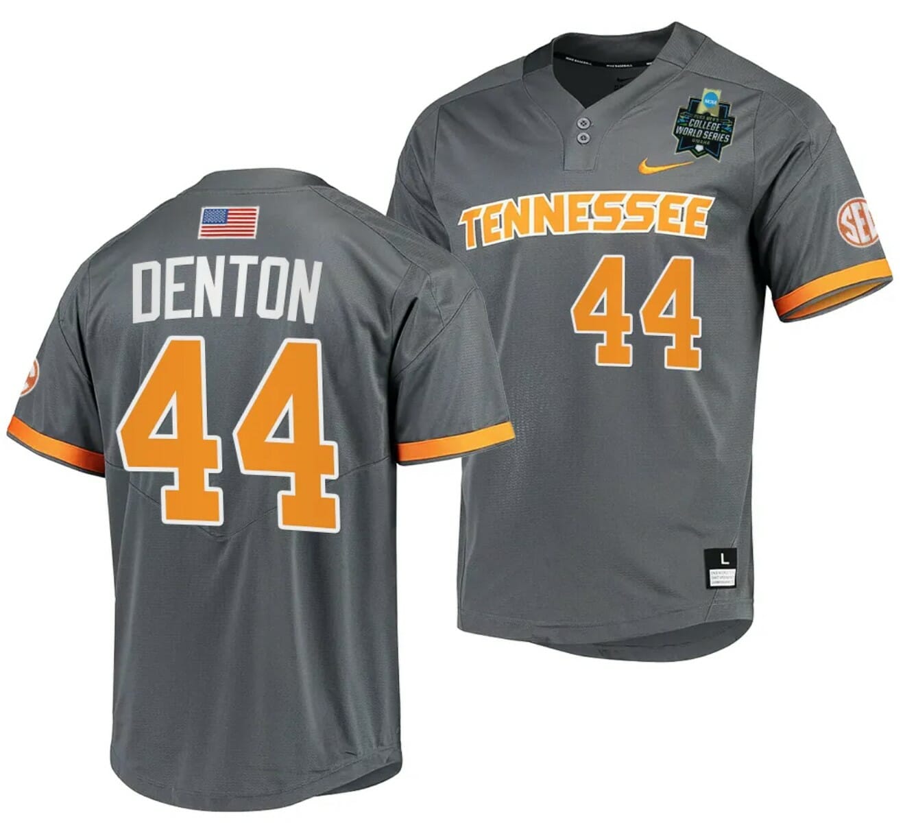 Zane Denton Jersey Tennessee Volunteers #44 Gray 2023 NCAA Baseball College World Series