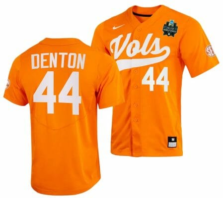 Zane Denton Jersey Tennessee Volunteers #44 Orange 2023 NCAA Baseball College World Series
