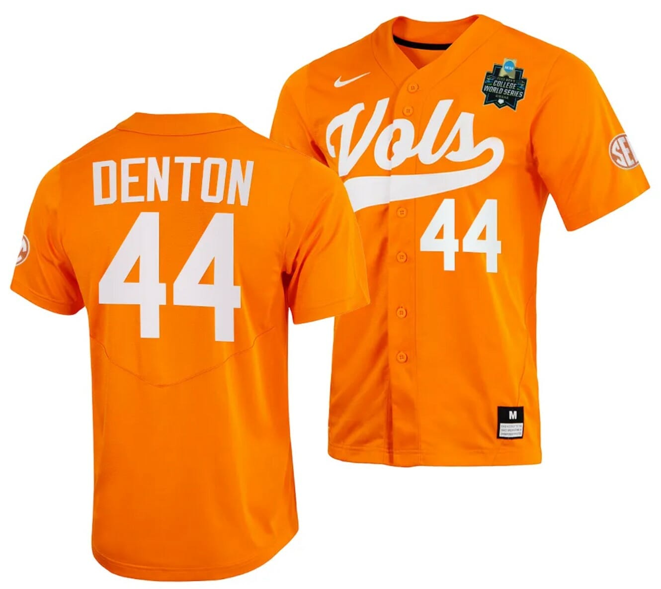 Zane Denton Jersey Tennessee Volunteers #44 Orange 2023 NCAA Baseball College World Series