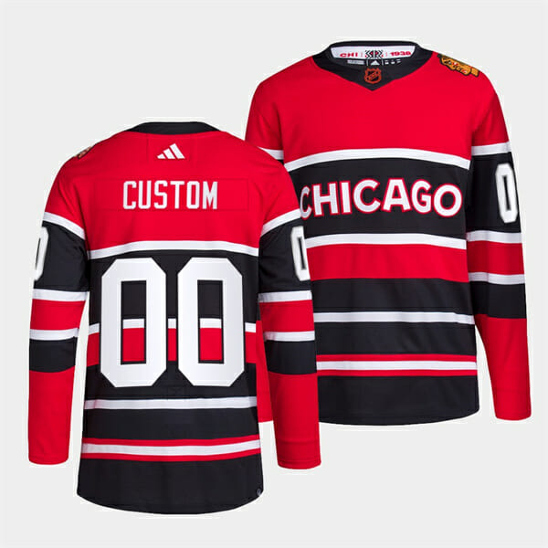 Custom Chicago Blackhawks Jersey Name And Number 2022 Reverse Retro Red Black