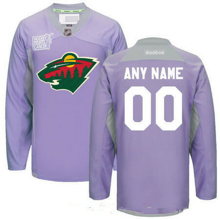 Custom Minnesota Wild Jersey Name And Number Purple Pink Reebok Hockey Fights Cancer Practice
