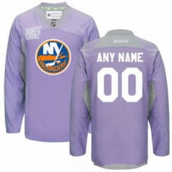 Custom New York Islanders Jersey Name And Number Purple Pink Reebok Hockey Fights Cancer Practice