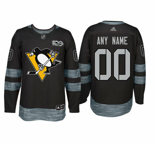 Custom Pittsburgh Penguins Jersey Name And Number 1917-2017 Black 100th Anniversary NHL