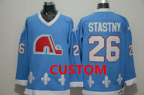 Custom Quebec Nordiques Jersey Name And Number Light Blue CCM Vintage Throwback