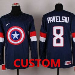 Custom Olympics USA Jersey Name And Number 2015 Navy Blue Captain America Fashion Team