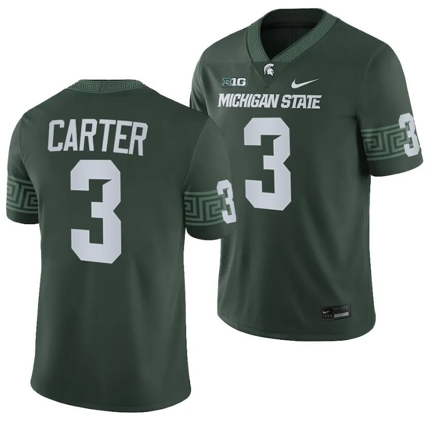 Michigan State Spartans Nathan Carter Jersey #3 College Football Green 2023 Game
