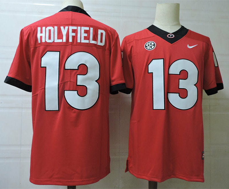 Georgia Bulldogs Elijah Holyfield Jersey #13 College Football Game Red