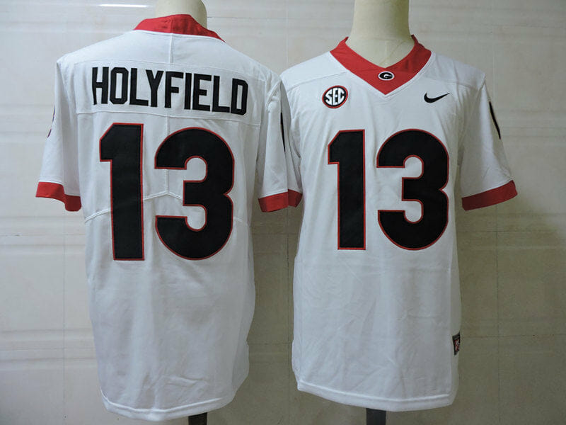 Georgia Bulldogs Elijah Holyfield Jersey #13 College Football Game White