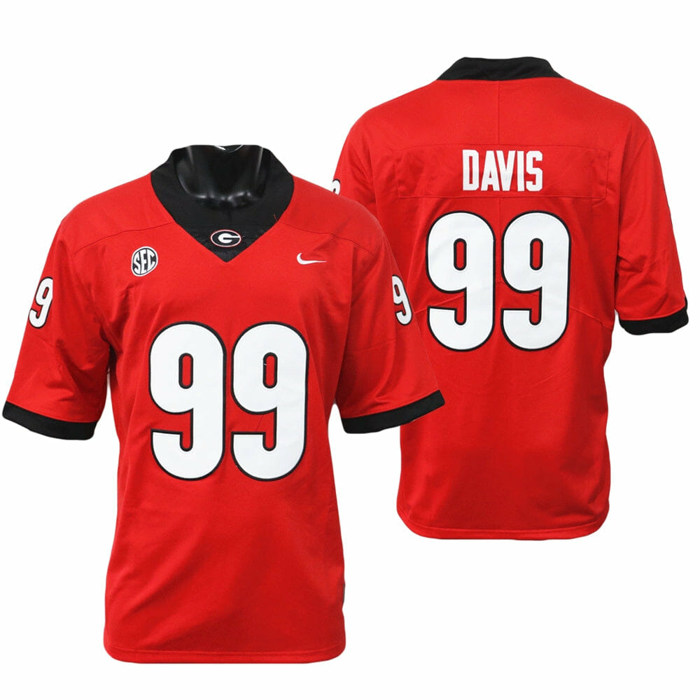 Georgia Bulldogs Jordan Davis Jersey #99 College Football Game Red