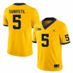 Michigan Wolverines Mike Sainristil Jersey #5 College Football Game Yellow