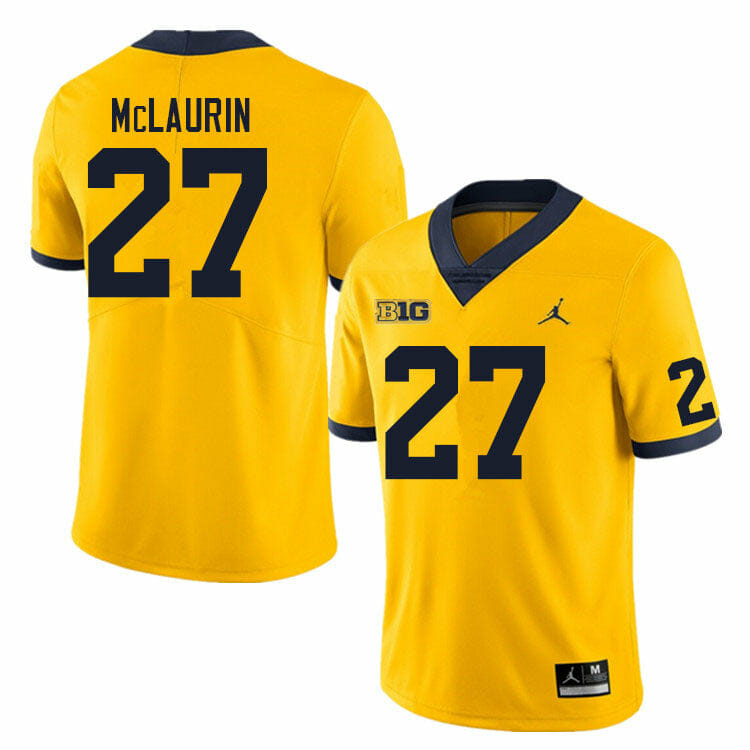 Michigan Wolverines Tyler McLaurin Jersey #27 College Football Game Yellow