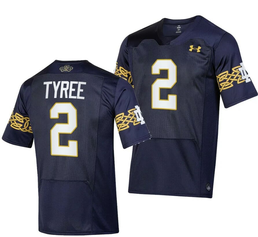 Notre Dame Fighting Irish Chris Tyree Jersey #2 College Football 2023 Aer Lingus Classic Navy