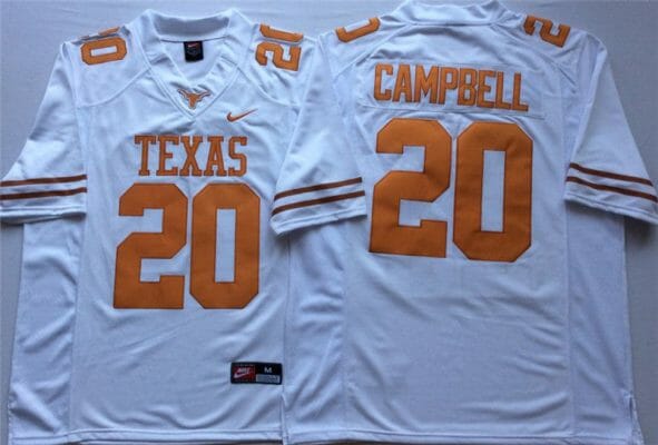 Texas Longhorns Earl Campbell Jersey #20 College Football White