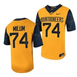 West Virginia Mountaineers Wyatt Milum Jersey #74 Football Game Country Roads Gold