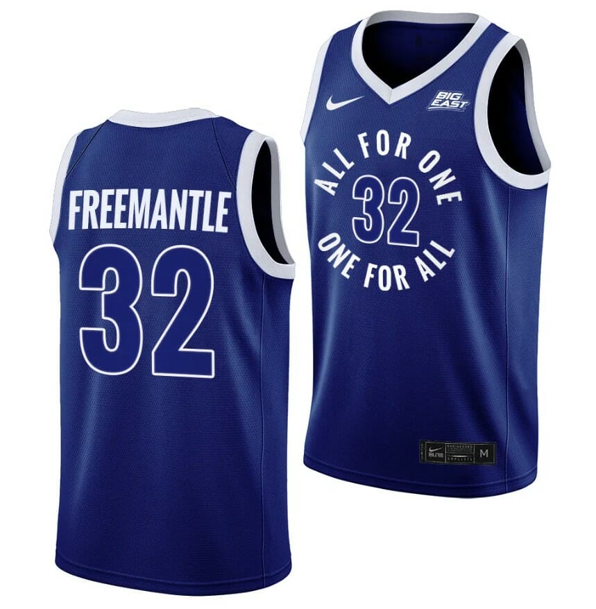 Xavier Musketeers Zach Freemantle Jersey Basketball #32 All For One Blue
