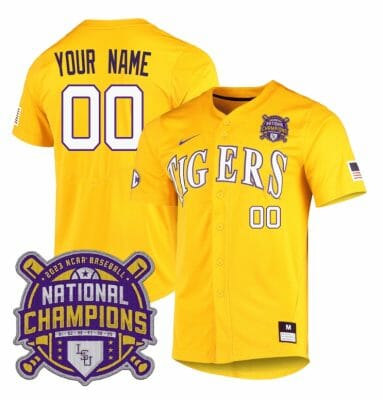 Custom Lsu Tigers Jersey National Champions 2023 NCAA College Baseball Stitched Gold