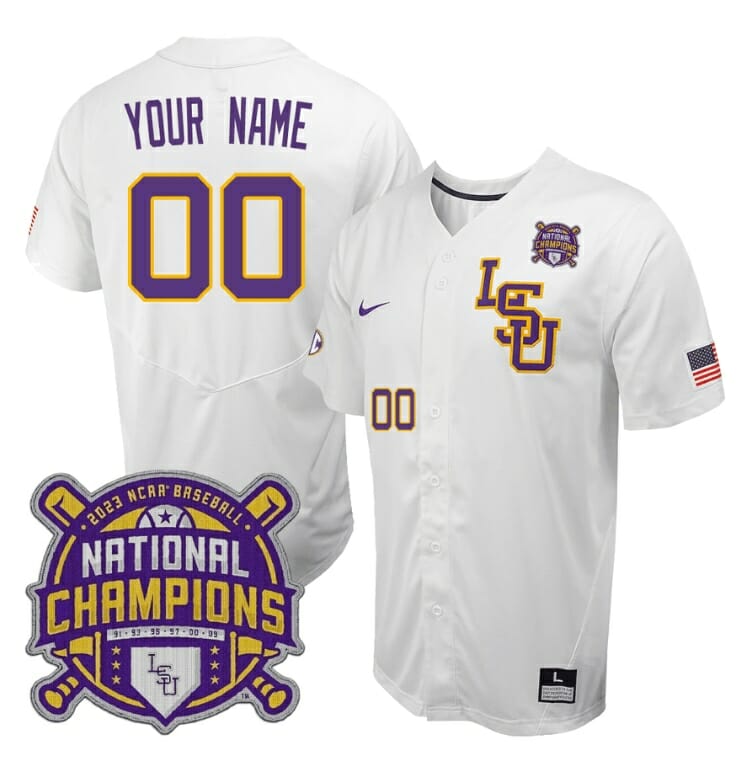 Custom Lsu Tigers Jersey National Champions 2023 NCAA College Baseball Stitched White
