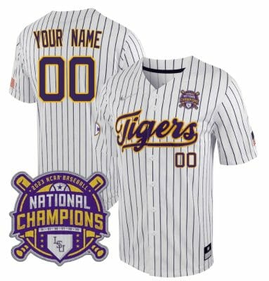 Custom Lsu Tigers Jersey National Champions 2023 NCAA College Baseball Stitched White Stripe