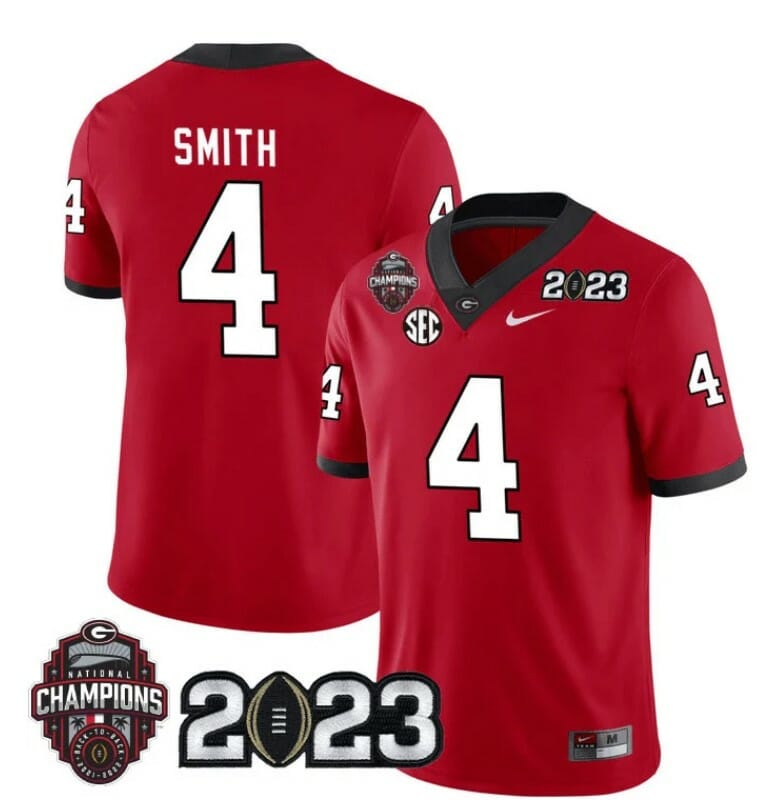 Georgia Bulldogs Nolan Smith Jersey #4 CFP National Champions Patch 2023 All Stitched Red