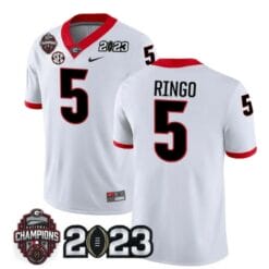 Georgia Bulldogs Kelee Ringo Jersey #5 CFP National Champions Patch 2023 All Stitched White