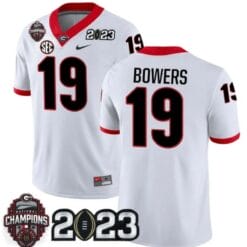 Georgia Bulldogs Brock Bowers Jersey #19 CFP National Champions Patch 2023 – All Stitched White