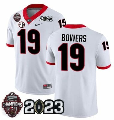 Georgia Bulldogs Brock Bowers Jersey #19 CFP National Champions Patch 2023 – All Stitched White