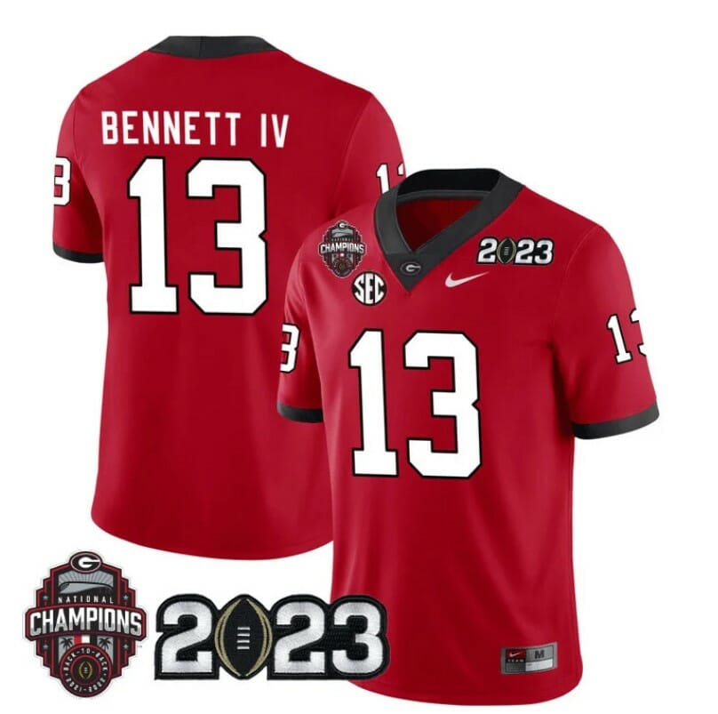 Georgia Bulldogs Stetson Bennett Jersey #13 CFP National Champions Patch 2023 All Stitched Red