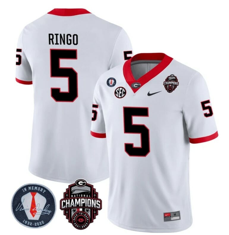 Georgia Bulldogs Kelee Ringo Jersey #5 Back To Back National Champions College Football White