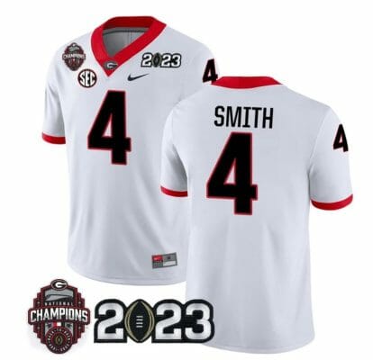 Georgia Bulldogs Nolan Smith Jersey #4 CFP National Champions Patch 2023 All Stitched White