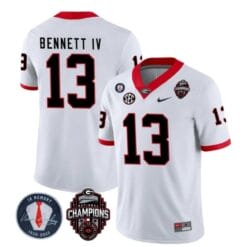 Georgia Bulldogs Stetson Bennett Jersey #13 Back To Back National Champions College Football White