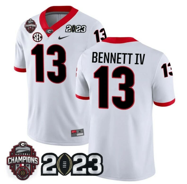Georgia Bulldogs Stetson Bennett Jersey #13 CFP National Champions Patch 2023 All Stitched White