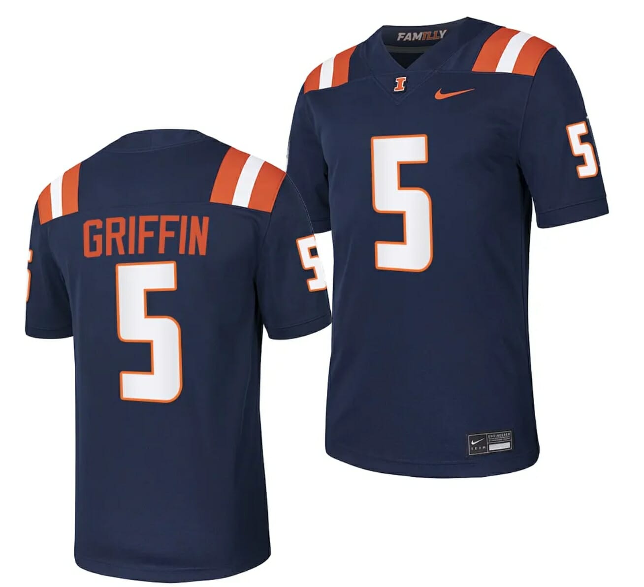 Illinois Fighting Illini Caleb Griffin Jersey #5 College Football Stitched Navy 2023