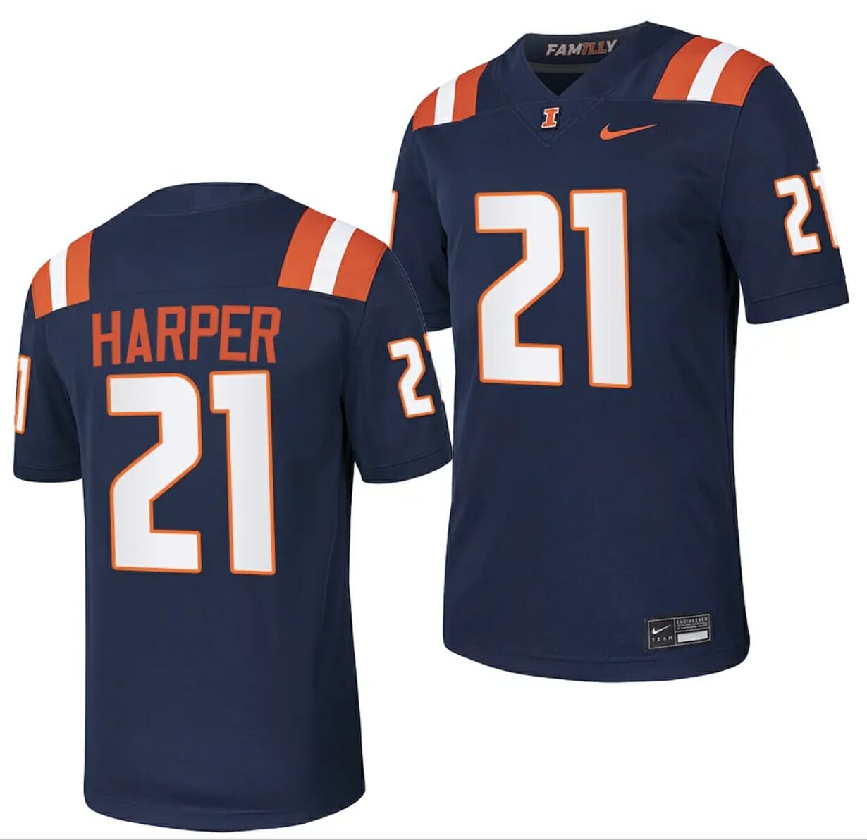Illinois Fighting Illini Nicario Harper Jersey #21 College Football Stitched Navy 2023