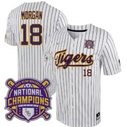 Lsu Tigers Tre Morgan Jersey #18 National Champions NCAA College Baseball Stitched White Stripe