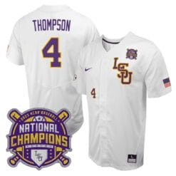 Lsu Tigers Jordan Thompson Jersey #4 National Champions NCAA College Baseball Stitched White