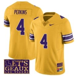 Lsu Tigers Harold Perkins Jersey #4 College Football Let's Geaux Patch Stitched Yellow