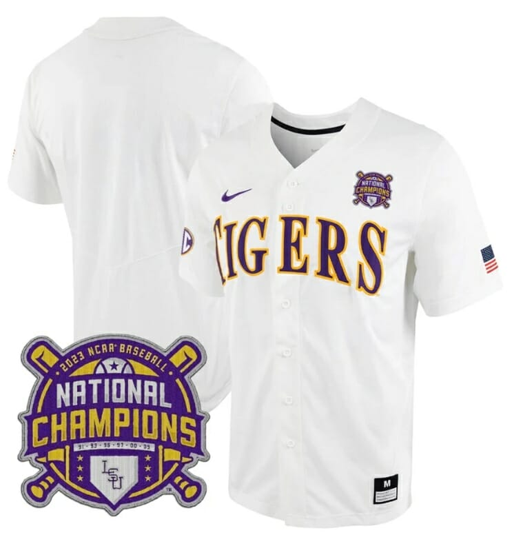 Lsu Tigers Jersey NCAA College Baseball National Champions Stitched White Tigers