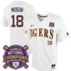 Lsu Tigers Tre Morgan Jersey #18 National Champions NCAA College Baseball Stitched White Tigers