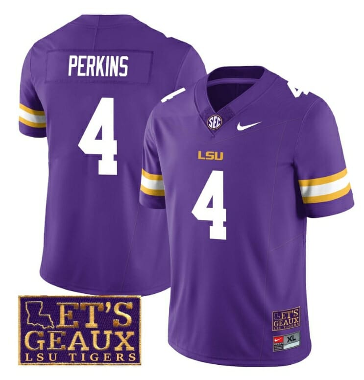 Lsu Tigers Harold Perkins Jersey #4 College Football Let's Geaux Patch Stitched Purple